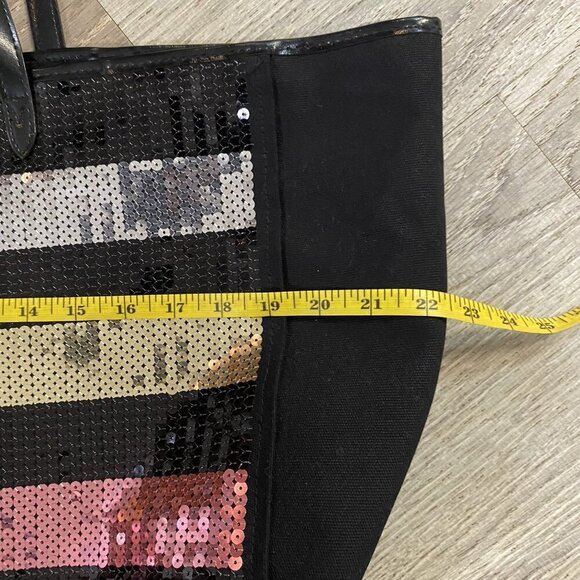 VICTORIA'S SECRET BLACK SEQUIN STRIPE WEEKENDER BAG GETAWAY CARRY ON LARGE TOTE - Picture 5 of 6